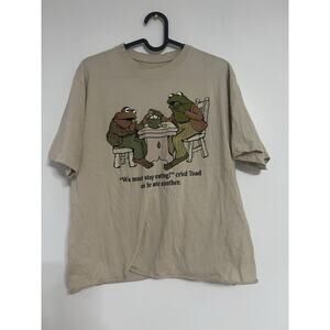 Men’s Frog And Toad T-shirt Size L Beige - Eating Too Much